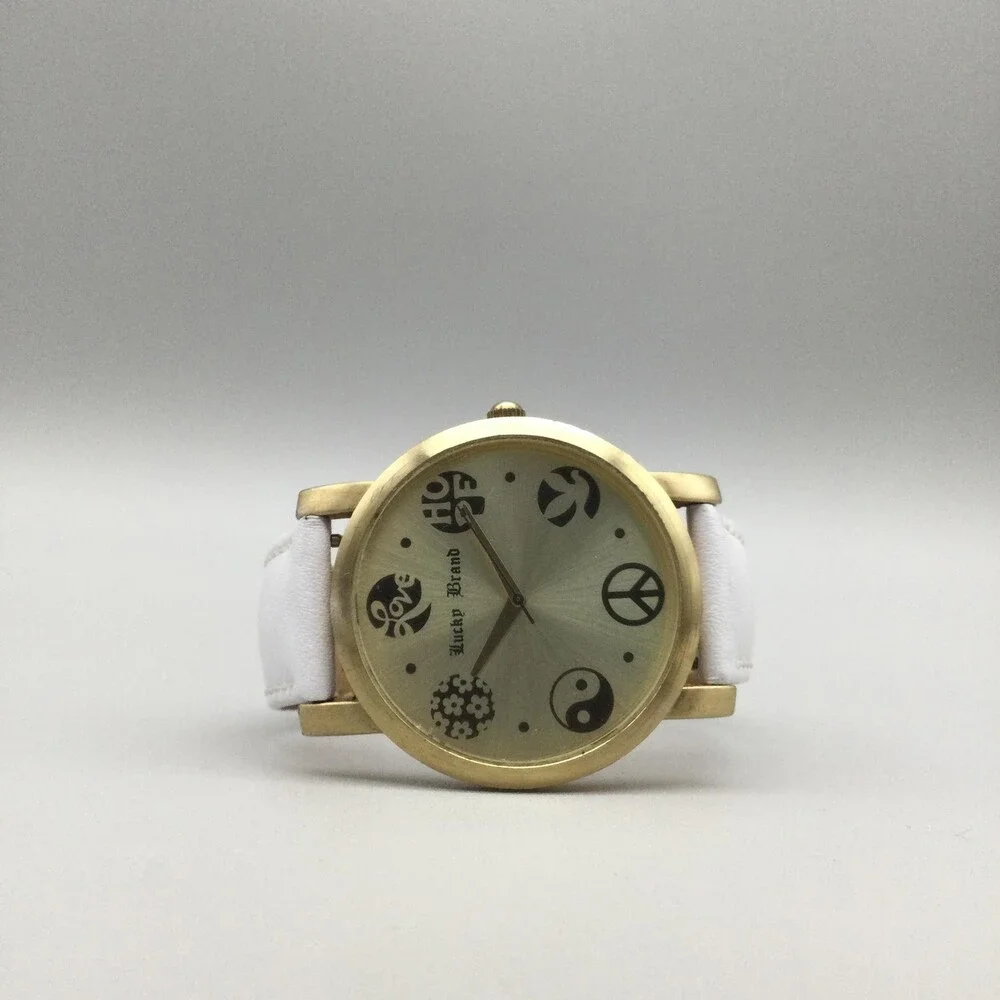 Lucky Brand Womens Watch 40mm White Leather Peace Love Hope 161235 New Battery
